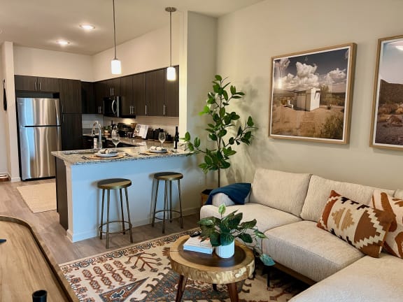 A1 Kitchen & Living Area at Delco Flats, Austin Texas