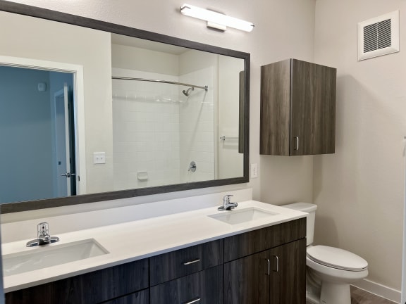 a bathroom with a toilet sink and mirror