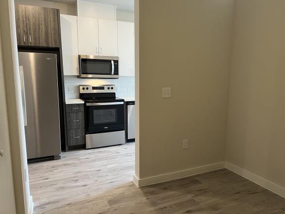 a view of the kitchen from the living room
