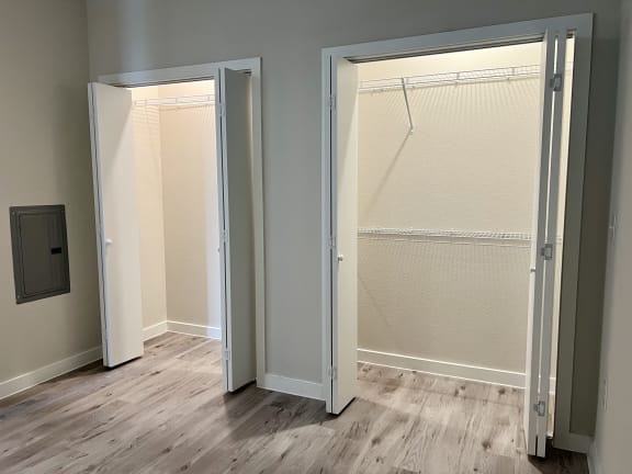 an empty room with an open door