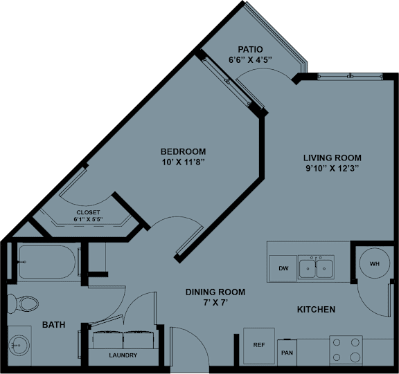 One bedroom apartment floor plan with patio 2 at Matador Apartments, Austin, Texas
