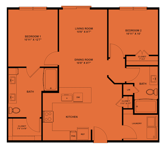 A floor plan of a house with labeled rooms and dimensions.