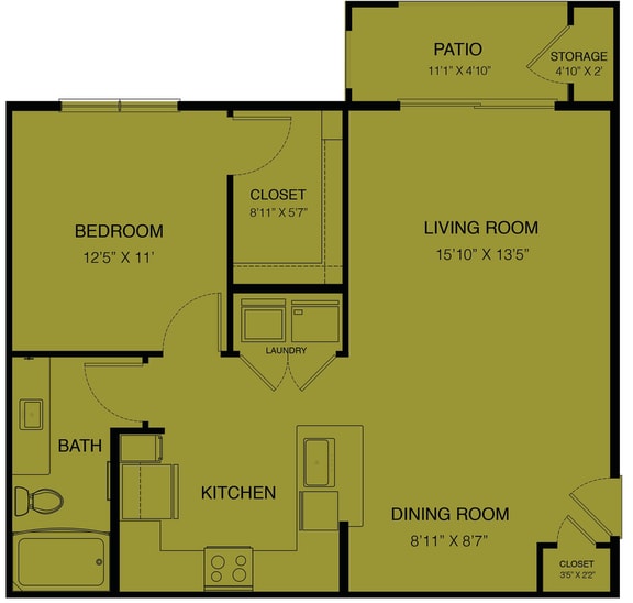 a floor plan of a small house with a kitchen and a living room at Avery Ranch, Austin, Texas