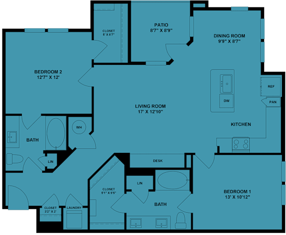 A blueprint of a house layout with labeled rooms and dimensions.