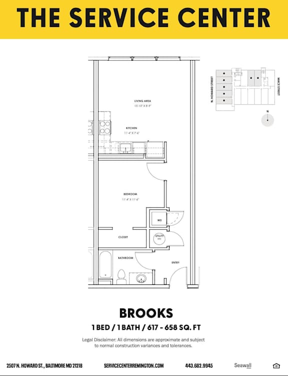 A floor plan for a service center with a kitchen and bathroom.