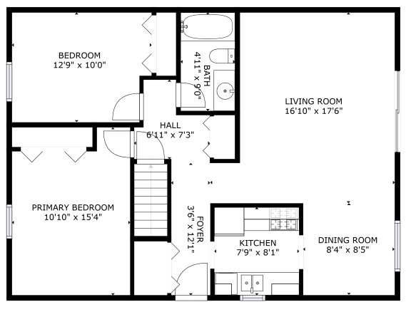 One Bedroom Floor Plan at Rivers Edge Apartments, Waterford Twp, MI