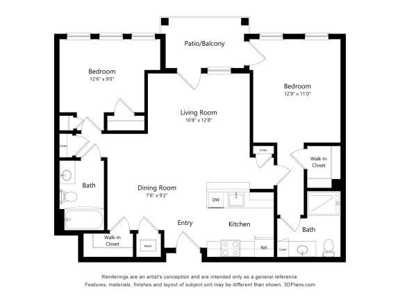 Cedar Floor Plan at Village Place Apartments, Illinois, 60446