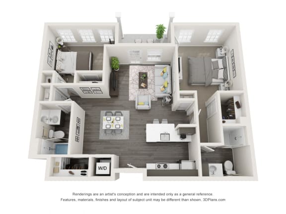 Cedar 2 Bed 2 Bath Floor Plan at Village Place Apartments, Romeoville, Illinois