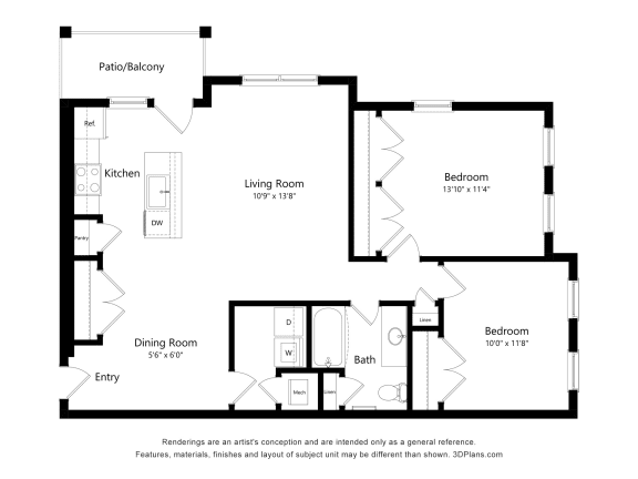 Hickory Floor Plan at Village Place Apartments, Romeoville