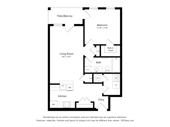 Juniper Front Floor Plan at Village Place Apartments, Romeoville, IL, 60446