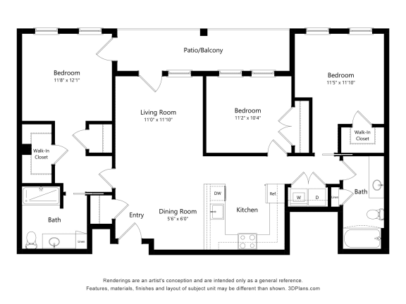 Blue Laurel Floor Plan at Village Place Apartments, Romeoville, Illinois