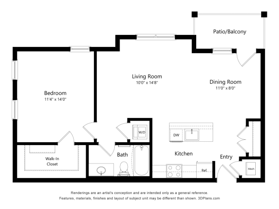 Oak Floor Plan at Montgomery Place Apartments, Montgomery
