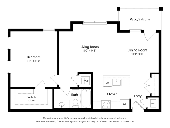 Oak Floor Plan at Village Place Apartments, Romeoville, Illinois