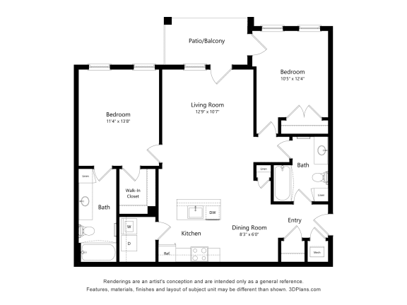 Spruce Front Floor Plan at Village Place Apartments, Romeoville, IL