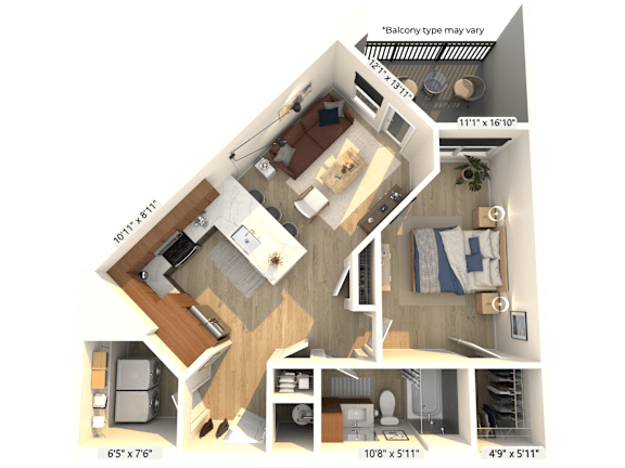A 3D floor plan of a house showing the layout of the rooms.