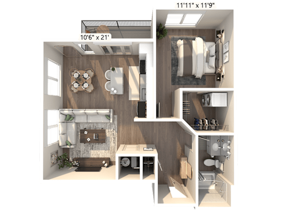 1 bedroom apartment layout at Avant