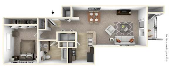 1-Bed/1-Bath, Amethyst Floor Plan at Badger Canyon, Kennewick, WA, 99338