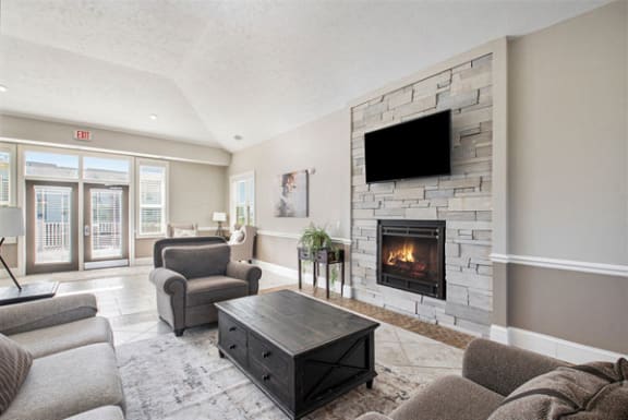 Community Building with Fireplace Wall at Andover Pointe Apartment Homes in La Vista, NE