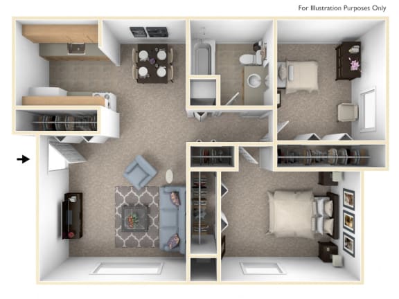 Two Bedroom Deluxe Floor Plan at Apple Ridge Apartments, Michigan, 49534