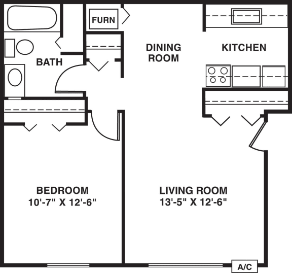 One Bedroom Deluxe floor plan at Apple Ridge Apartments in Walker, MI
