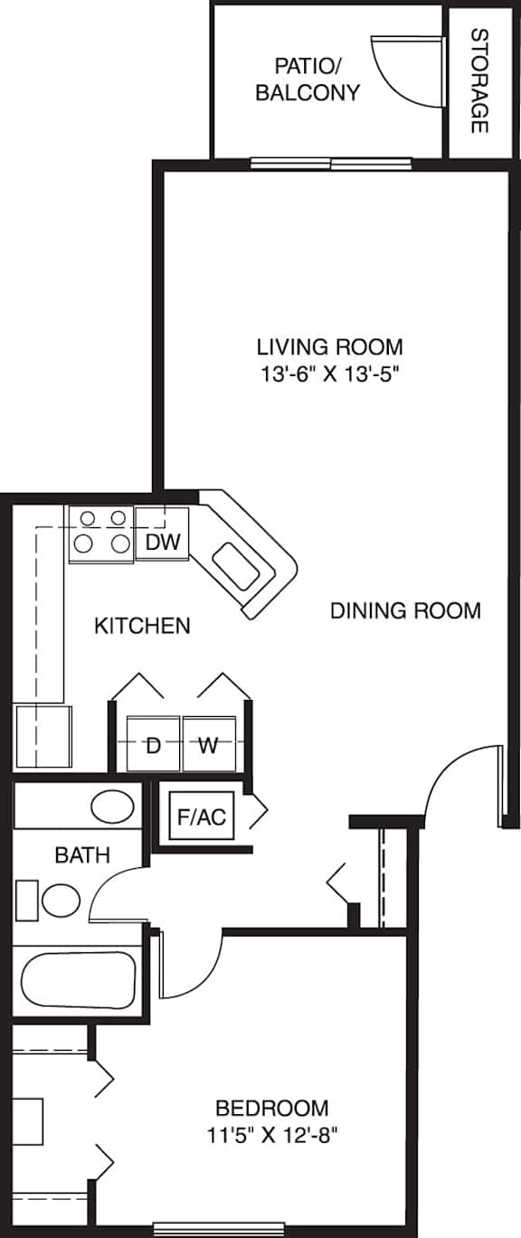 One bedroom 2D floor plan at Arbor Lakes Apartments in Elkhart, IN