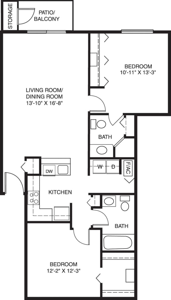 Two bedroom floor plan at Arbor Lakes Apartments in Elkhart, IN