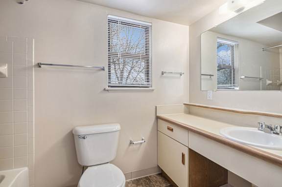 A white toilet is in a bathroom with a sink and mirror.