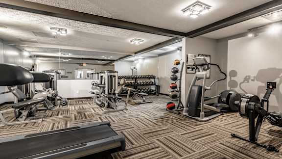 A well-equipped gym with a variety of exercise machines