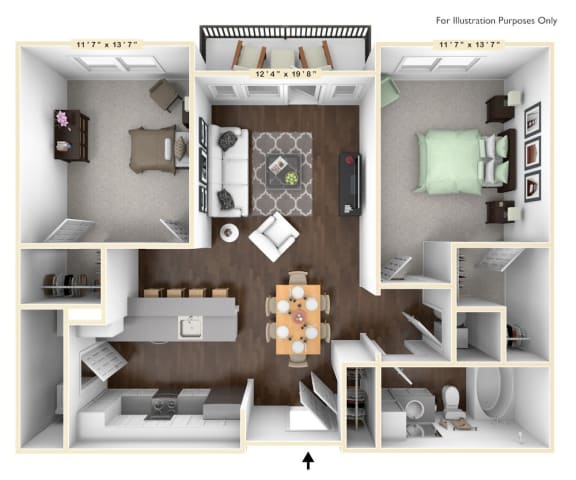 a floor plan of the acadia with a bedroom bath and living room