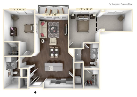 a floor plan of a 1 bedroom apartment at the flats at big tex apartments in san an