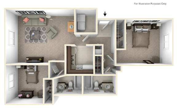 2-Bed/2-Bath, Begonia Floor Plan