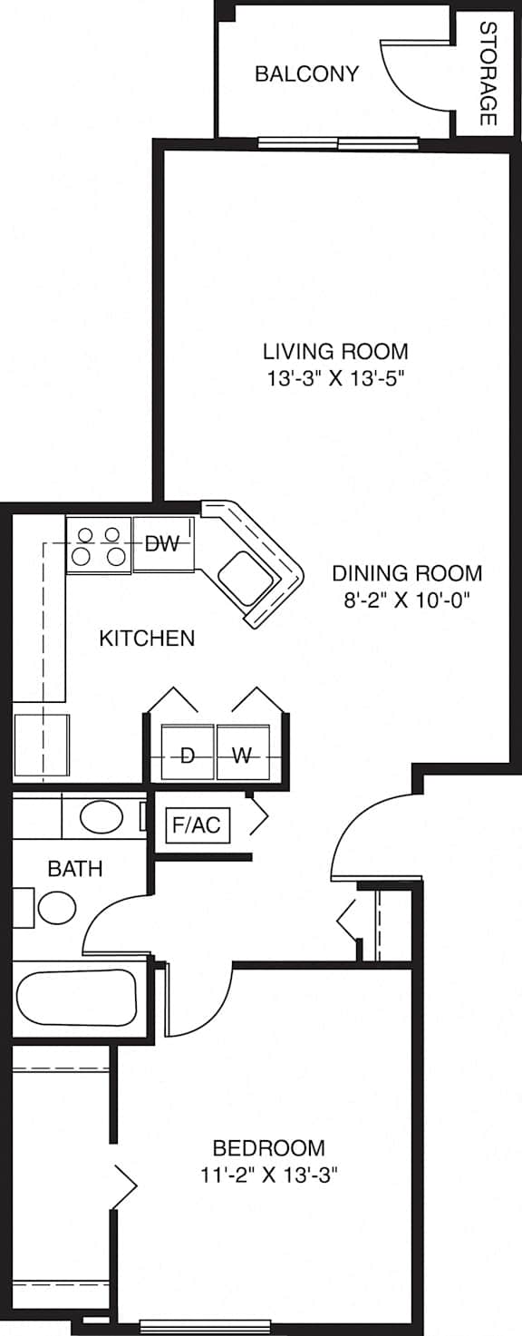 One bedroom floor plan at Black Sand Apartment Homes in Lincoln, NE