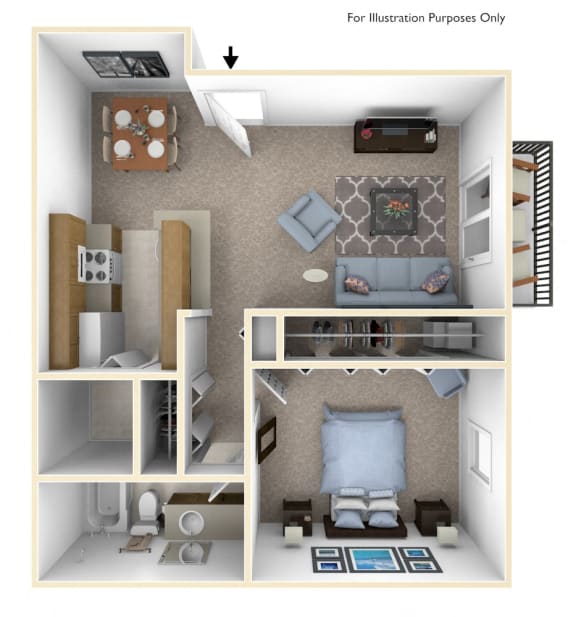 1-Bed/1-Bath, Bluebell Floor Plan at Windemere Apartments, Farmington Hills, MI, 48335