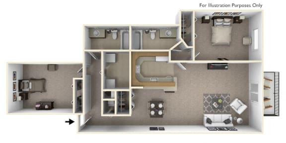 2-Bed/2-Bath, Bouvardia Floor Plan at Portsmouth Apartments, Novi, 48377