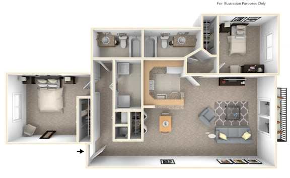 2-Bed/2-Bath, Bouvardia Floor Plan