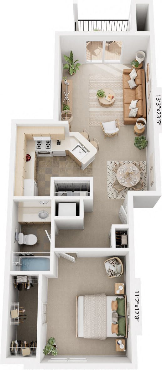 1 Bed 1 Bath One Bedroom Floor Pla 1 Bed 1 Bath One Bedroom Floor Plan at Brentwood Park Apartments, Nebraska, 68128