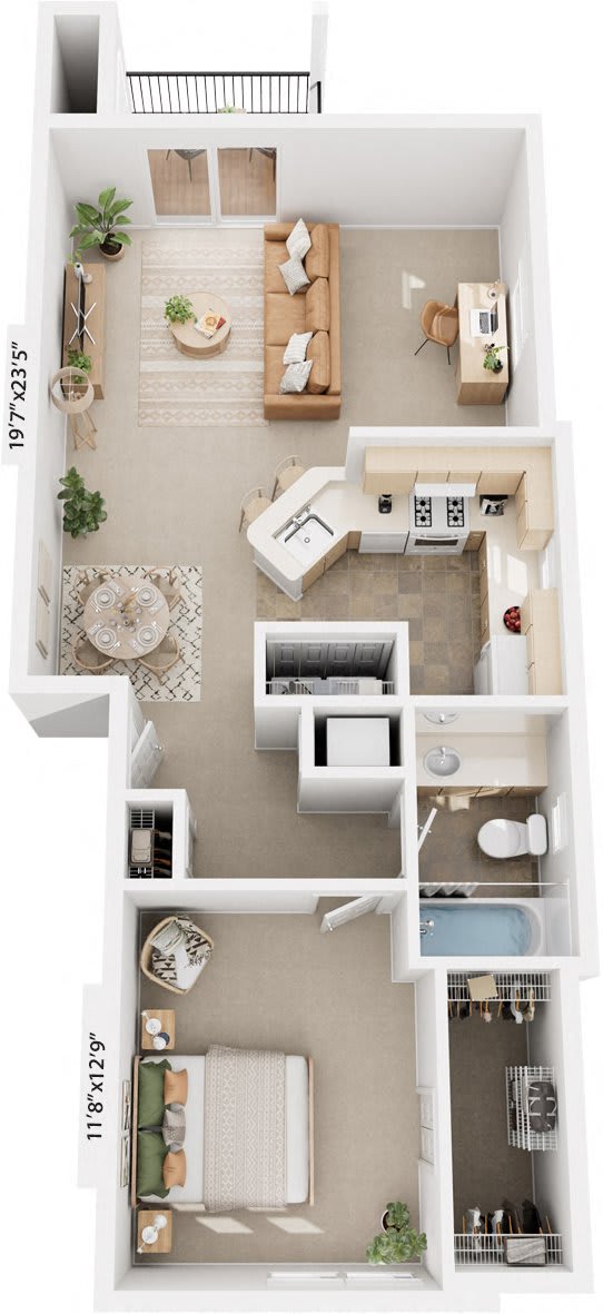 1 Bed 1 Bath One Bedroom End Floor Plan 1 Bed 1 Bath One Bedroom End Floor Plan at Brentwood Park Apartments, La Vista, NE