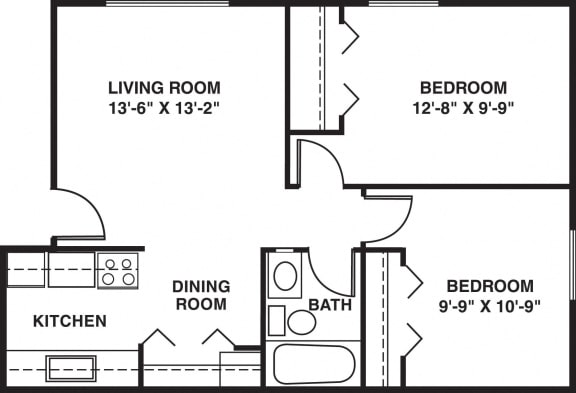 Two bedroom floor plan Two bedroom floor plan at Briarwood Apartments in Benton Harbor, MI