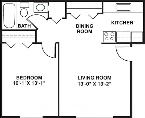 One bedroom floor plan One bedroom floor plan at Brookside Apartments in Springfield, MI