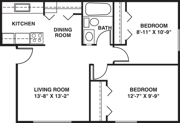 Two bedroom floor plan Two bedroom floor plan at Brookside Apartments in Springfield, MI