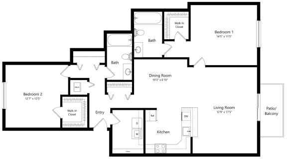 a floor plan of a houseat The Harbours Apartments, Clinton Twp, MI