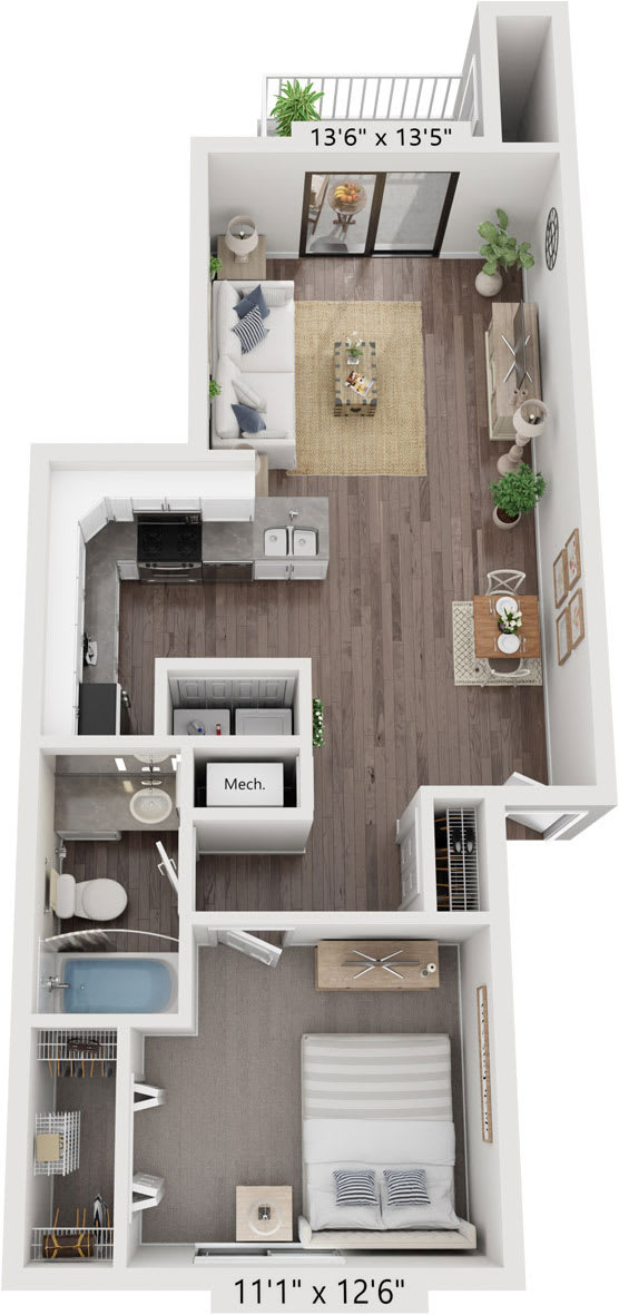 One Bedroom Renovated Floor Plan at Byron Lakes Apartments in Byron Center, MI
