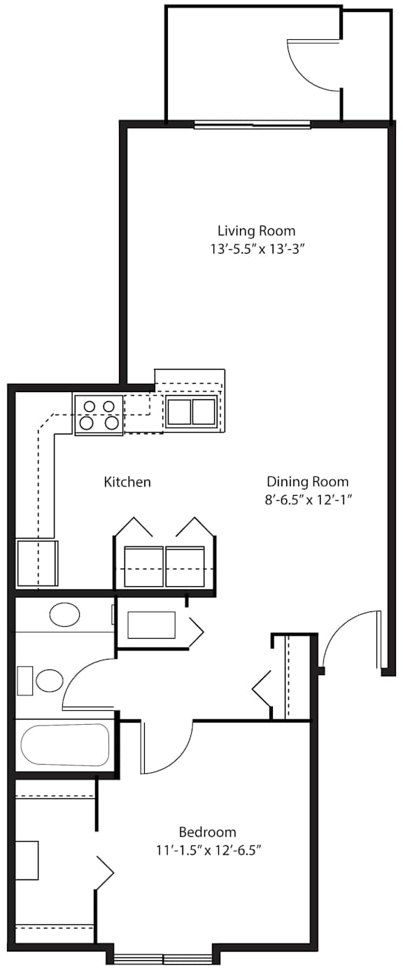 One bedroom renovated 2d floor plan at Byron Lakes Apartments in Byron Center, MI