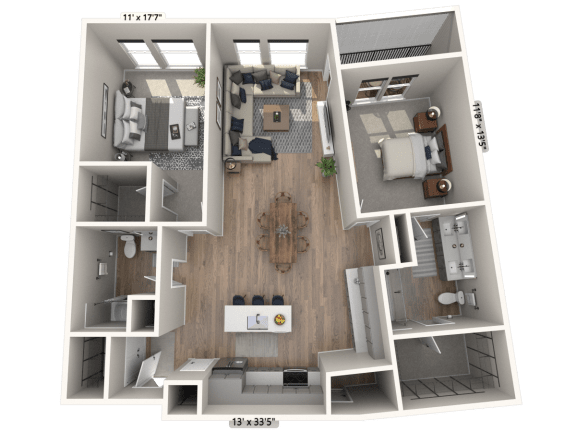 C23 - 2 Bedroom 2 Bathroom Floor plan | 1,237 Sq. Ft. at Ironwood Flats, Brandon, FL, 33511
