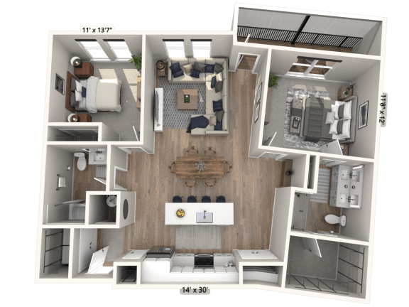 C31 - 2 Bedroom 2 Bathroom Floor plan | 1,204 Sq. Ft. at Ironwood Flats, Brandon, FL
