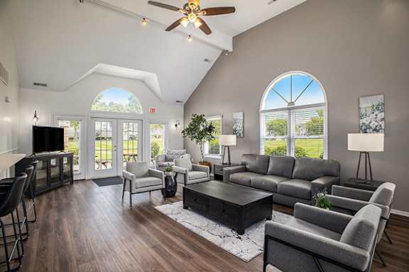 Community building with high ceilings and Wi-Fi at Canal Club Apartments, Lansing, MI