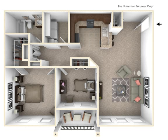 2-Bed/1-Bath, Candace Floor Plan at Irene Woods Apartments, Collierville