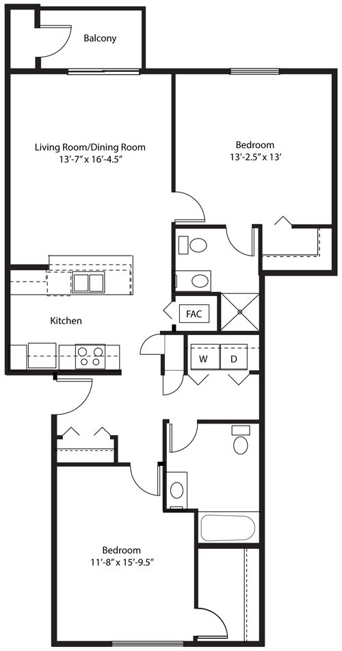 2D two bedroom floor plan at Chase Creek Apartment Homes in Huntsville, AL 2D two bedroom floor plan at Chase Creek Apartment Homes in Huntsville, AL
