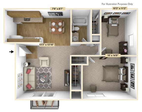 Chestnut Oak 2 Bedroom Floor Plan at Charter Oaks Apartments, Davison