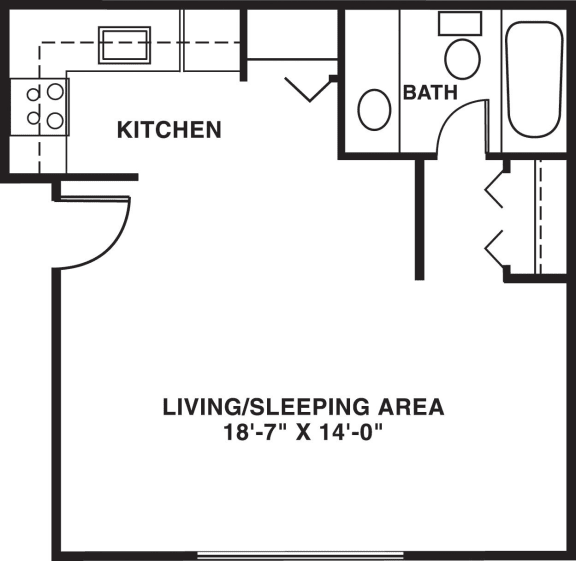 Studio floor plan at Concord Place Apartments, Kalamazoo, MI